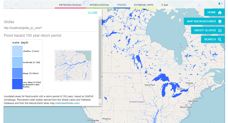 Glofas Flood hazard 100 yr return period