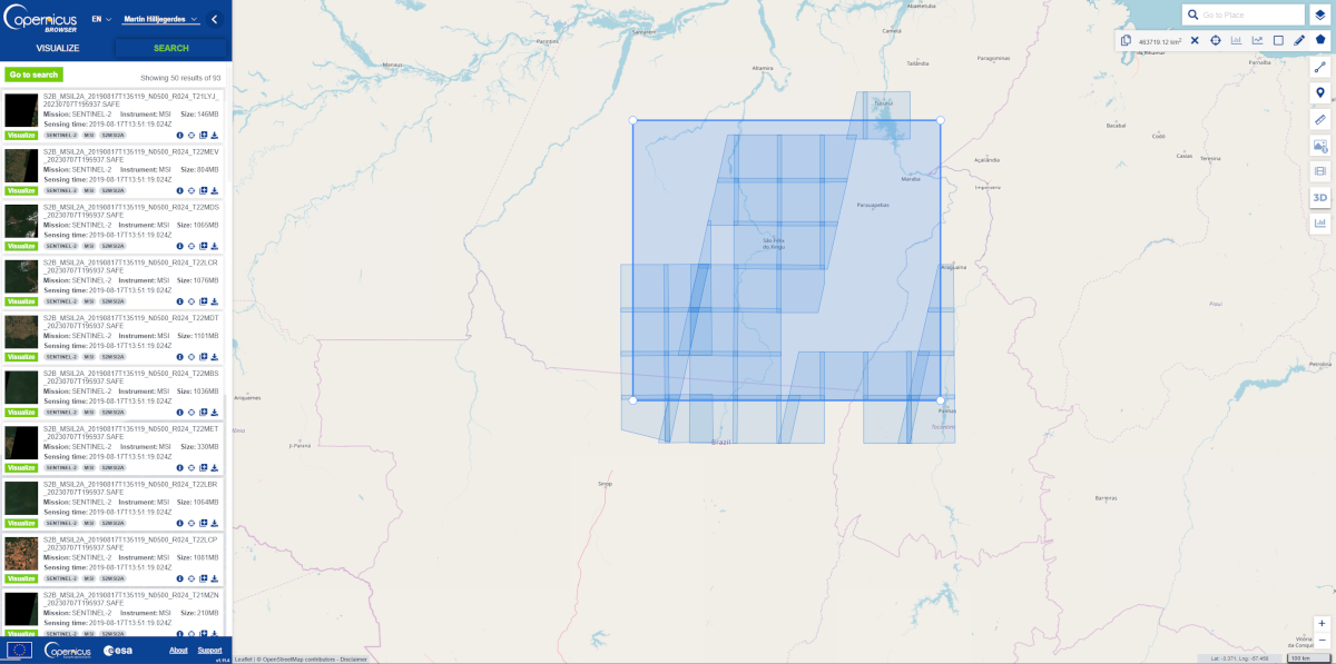 Copernicus Data Space Ecosystem Search Panel