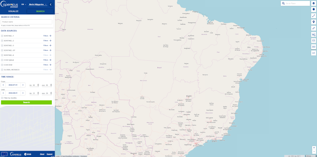 Copernicus Data Space Ecosystem Search Panel