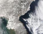 True color image of heavy snowfall in South Korea