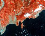 French Riviera processed through infrared spectral channel, one of the first images captured by Sentinel-2A satellite (Image: ESA)