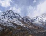 View of the Himalayan mountain chain from a Nepal basecamp.  