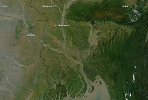 satellite picture of Bangladesh, shows the sediment structure of the region
