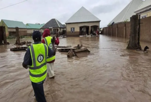 Flooding in Adamawa State, Nigeria, July 2025. At least 23 people died and hundreds were displaced following heavy rains in Yola North and Yola South. Source: BBC News Pidgin, photo via Governor Fintiri/Facebook