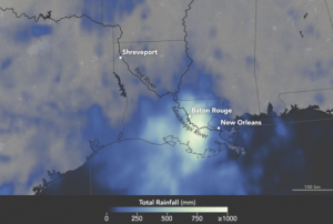 Image courtesy of NASA Earth Observatory map by Joshua Stevens, using IMERG data provided courtesy of the Global Precipitation Mission (GPM) Science Team’s Precipitation Processing System (PPS). Caption by Kathryn Hansen.