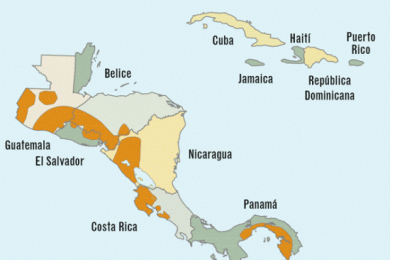 Dry Corridor of Central America (orange polygons). Courtesy of CAC
